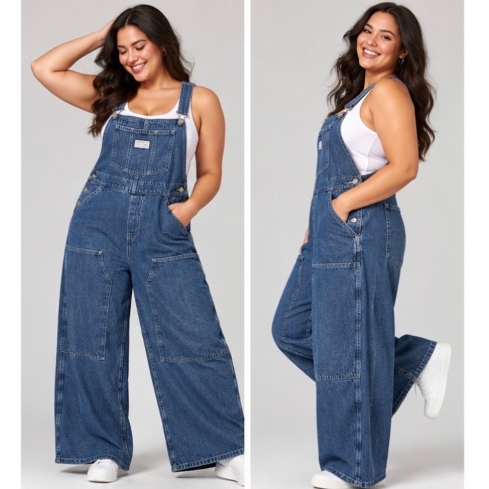 Levi's Premium Overalls XL Baggy Wide Leg Double Knee Carpenter Workwear Denim